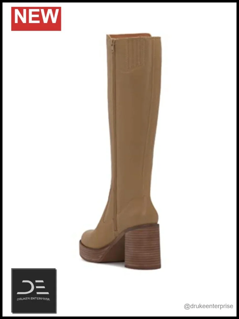 Women's Knee High Leather Snow Boots Round Toe Stacked Heel Zip Closure Fashion